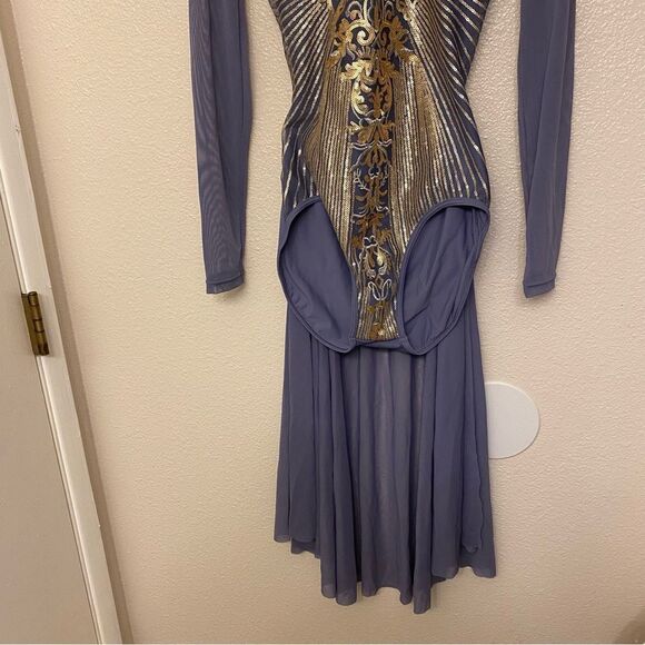 WEISSMAN Elite solo Dance costume slate blue Radiant Sequin Mesh Dress D11490 SA - Picture 5 of 14